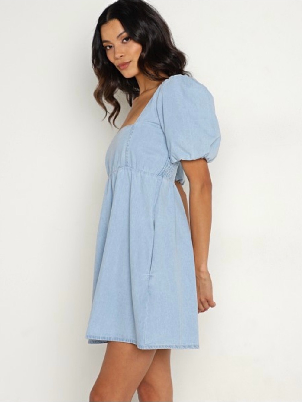 Show Me Your MuMu Denim Puff Sleeve Babydoll Dress - Picture 4 of 6